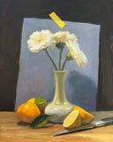 Lemons and Daisies in Vase - Original Oil Painting