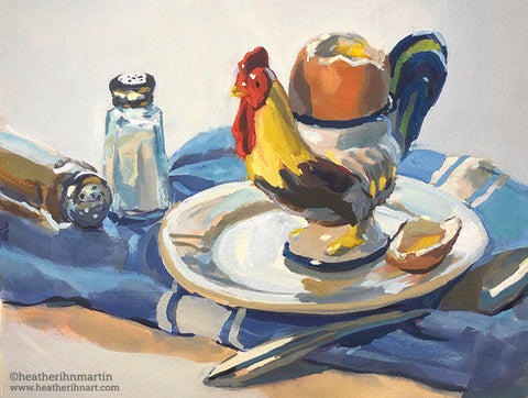 Rooster Egg Cup - Original Gouache Painting