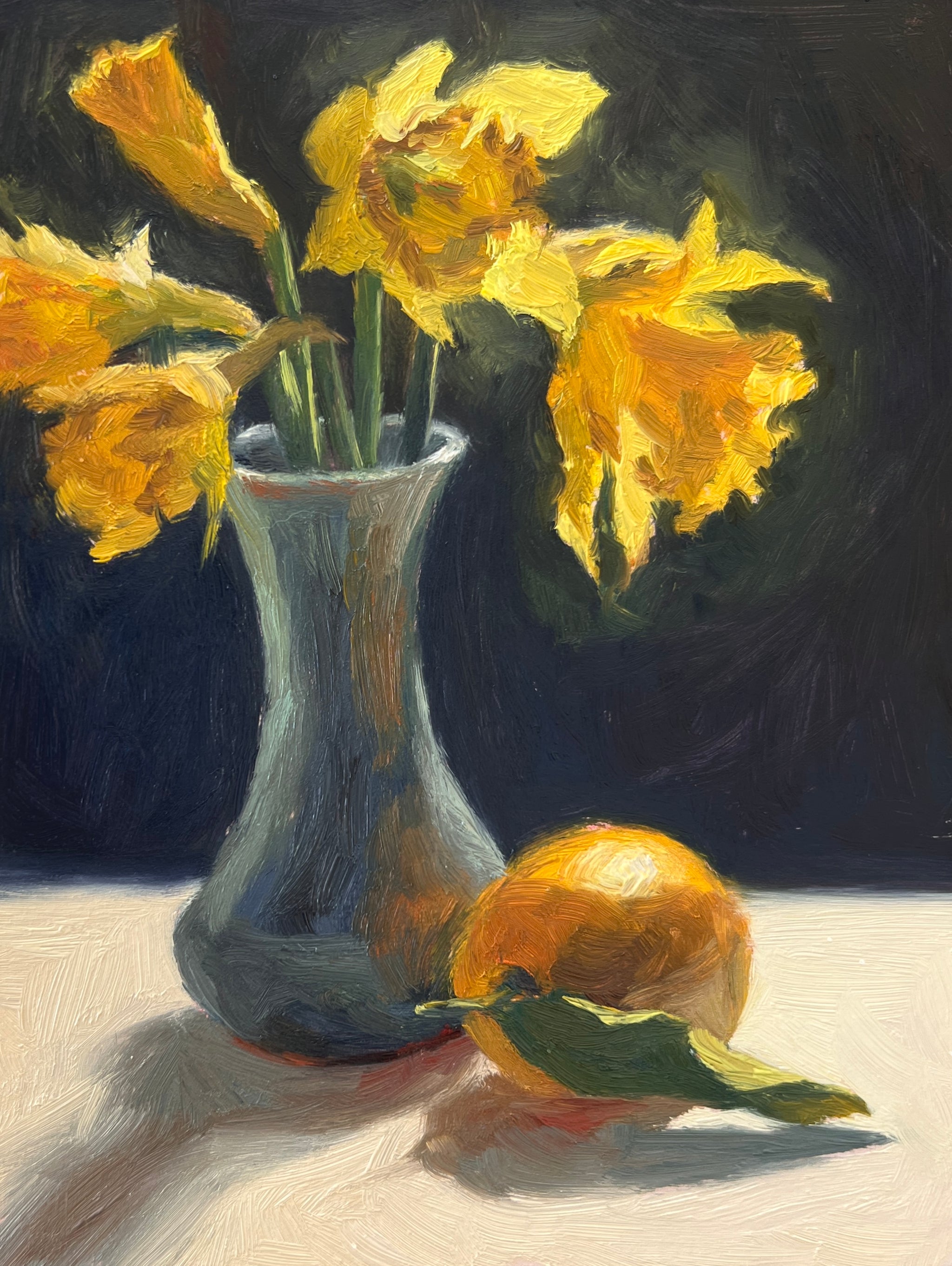 Daffodils oil painting, Narcissus painting, Lemon newest painting, Yellow lemon, Flowers in vase painting, Floral Wall Art, For gift