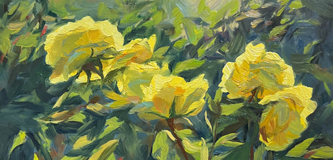 Row of Yellow Roses - Original Oil Painting