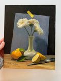 Lemons and Daisies in Vase - Original Oil Painting