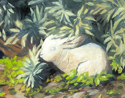 Bunny in Sage - Original oil painting